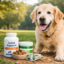 Senior dog with joint supplements during an outdoor walk for joint health support
